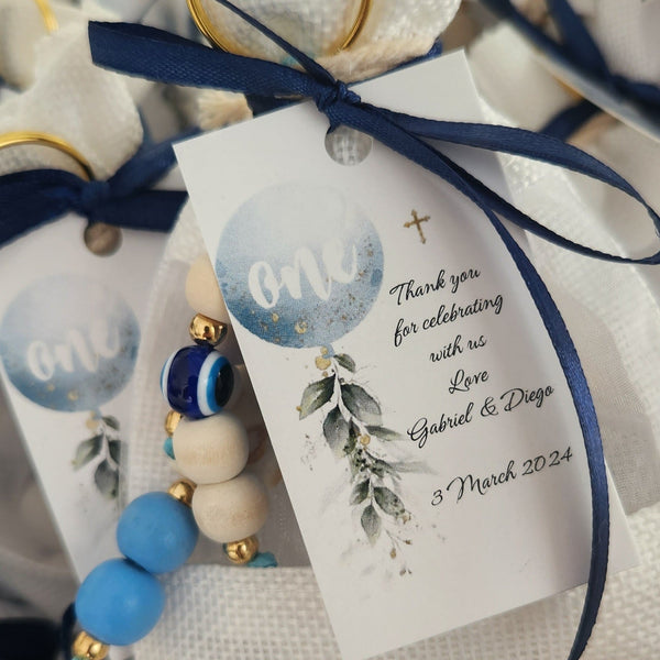 Baby blue mati and cross keyring