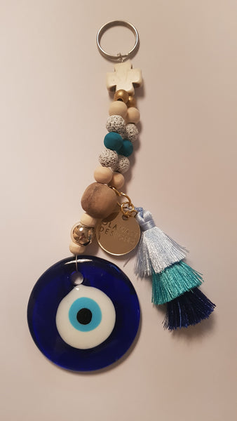 Mati Wall hanging with blue and white tassel