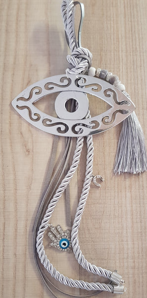 Silver gouri with silver mati, tassel and hamsa hand