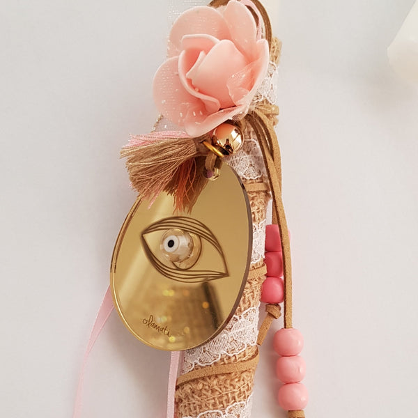 Gold kali Anastasi lambada with pink rose and beads - Easter collection