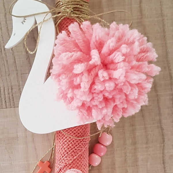 White swan lambada with pompom, roses, cross and beads - Easter collection