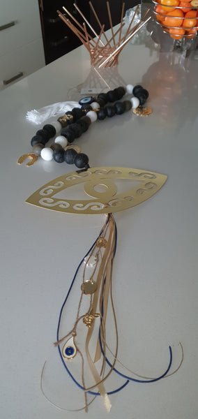 Extra large mati wall hanging with charms and glass beads