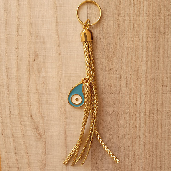 Ombre blue bag keyring with teardrop mati