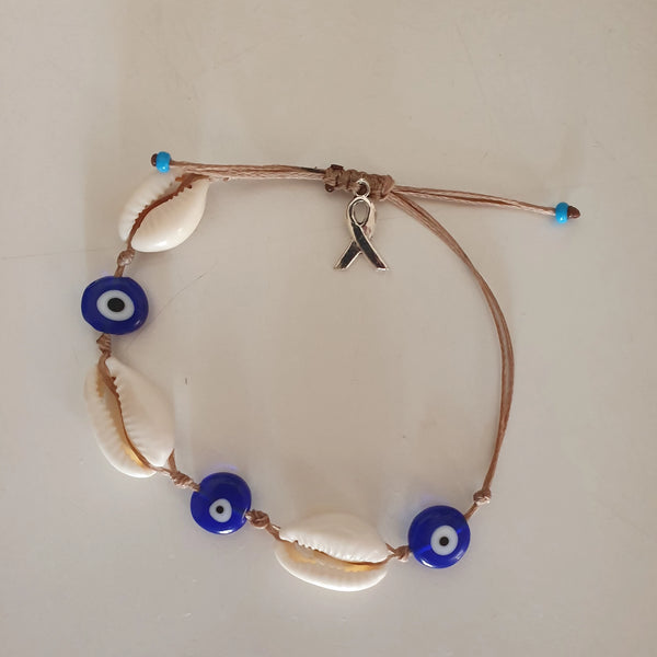 Filotimo Shell and mati bangle with Cancer ribbon