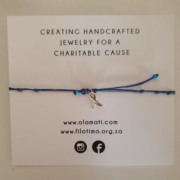 Blue knot Filotimo Hope with Cancer ribbon at the back