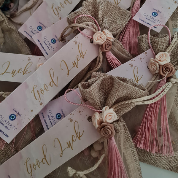 Beige and pink keyrings