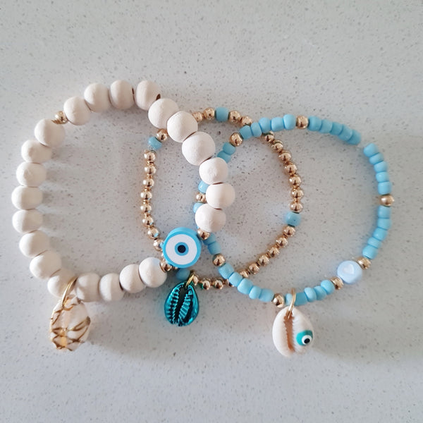 Blue stacking bracelets