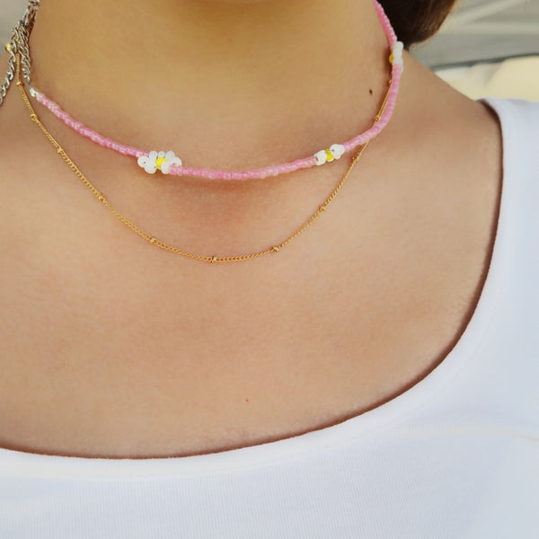 Sophia Range - Pink glass bead necklace with flowers