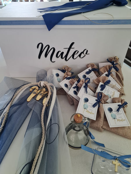 Beige and blue mati keyring gifts