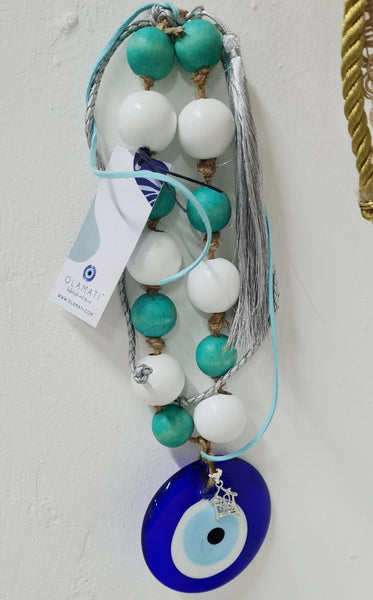 Turquise and white wall hanging