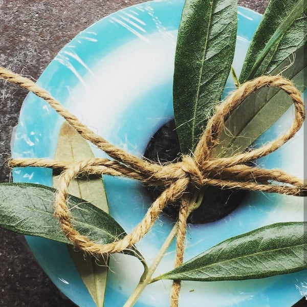 Santorini Baby blue mati soap with olive leaves