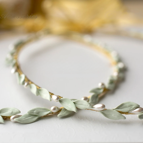 Handmade Wedding Orthodox Stefana olive leaf design
