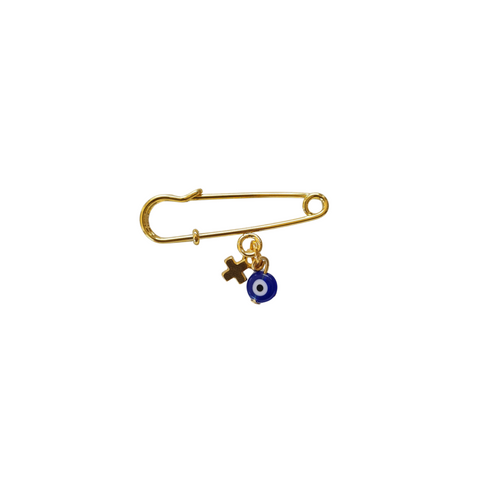 Baby Pin with blue eye and cross