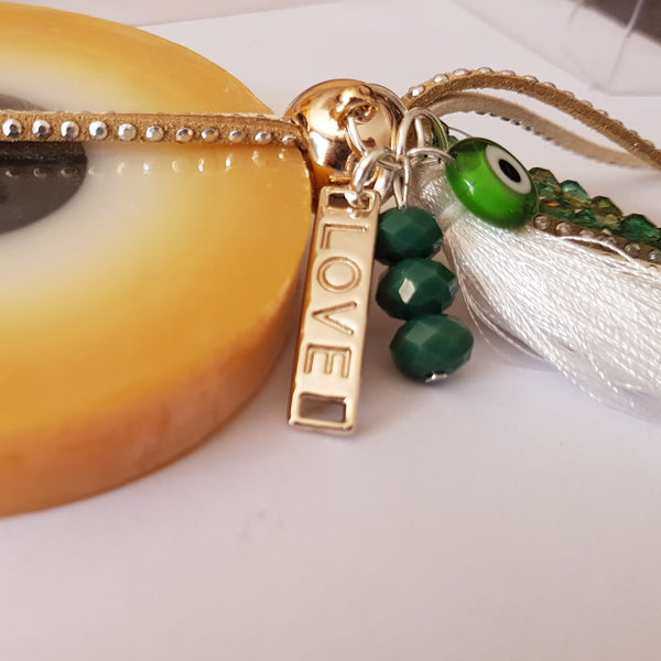 Paros Gold mati soap with green and gold charms