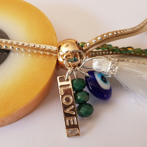 Paros Gold mati soap with green and gold charms