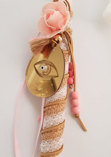 Gold kali Anastasi lambada with pink rose and beads - Easter collection
