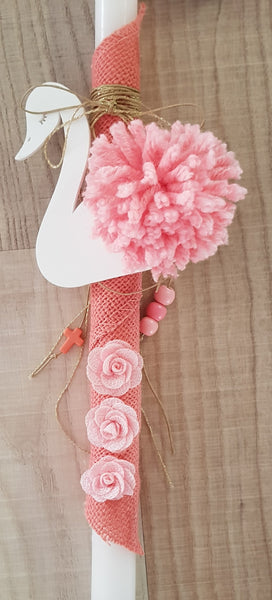 White swan lambada with pompom, roses, cross and beads - Easter collection