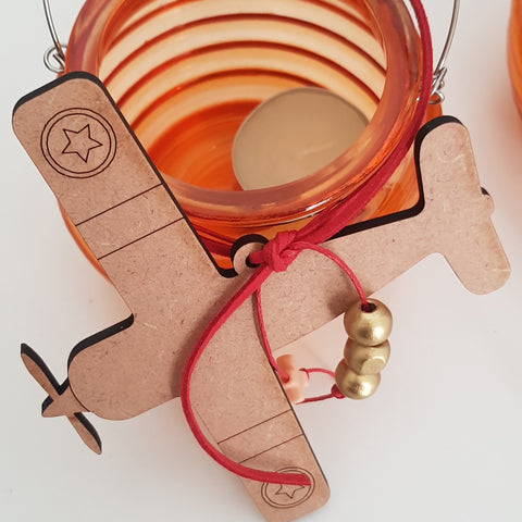 Orange honey pot lantern with wooden aeroplane  - Easter collection