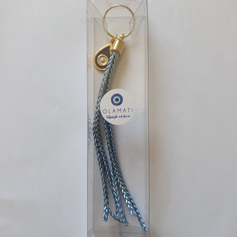 Ombre blue bag keyring with teardrop mati