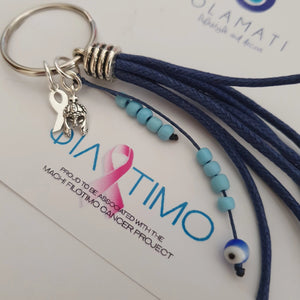 Personalized blue mens keyring with evil eye and blue stones