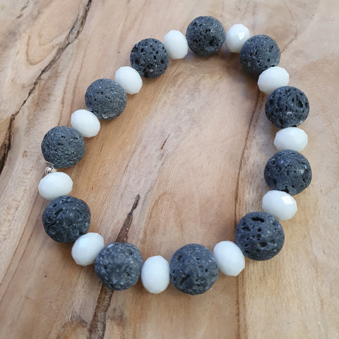 ladies grey lava beads with white glass beads