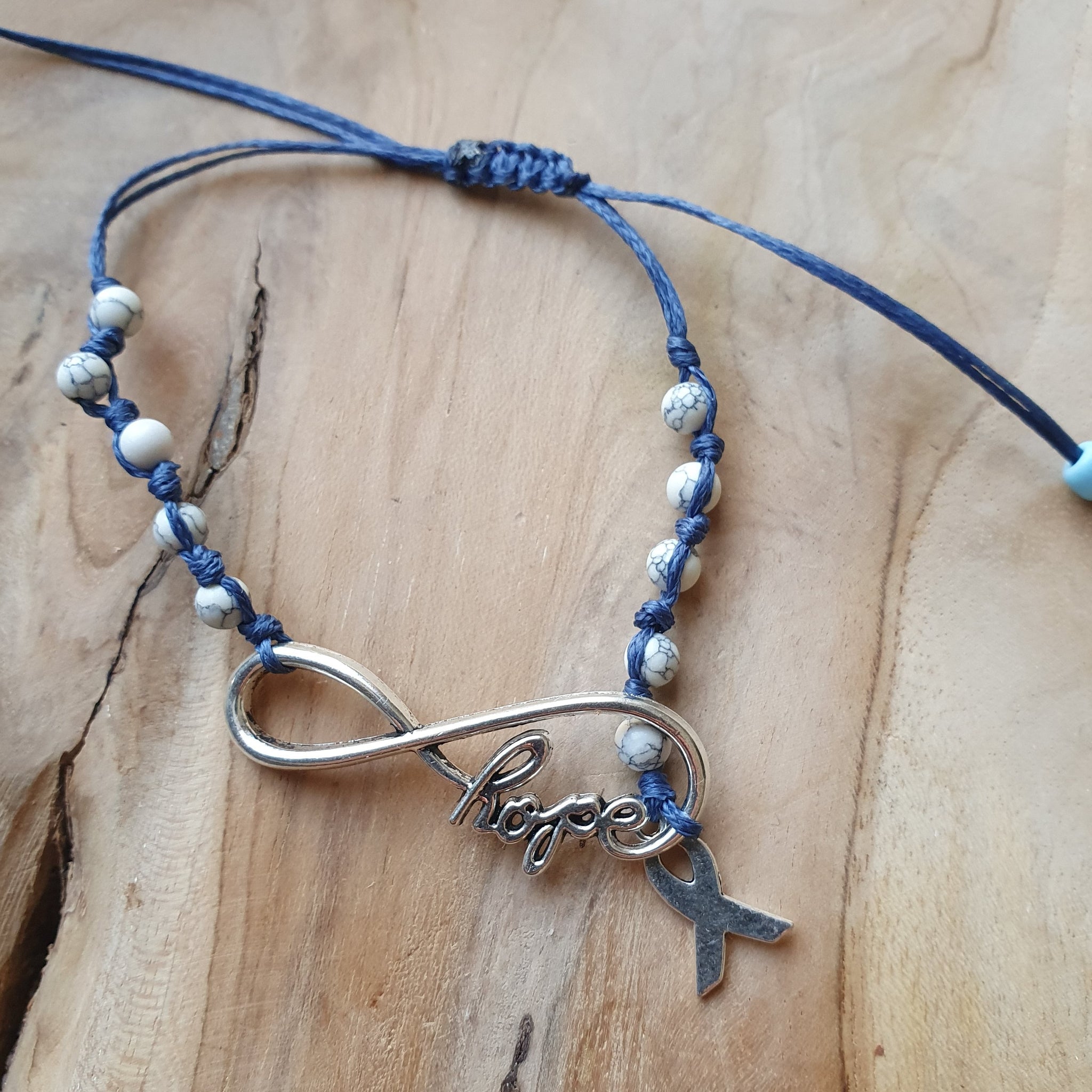 Ladies hope beige stone with cancer ribbon bracelet