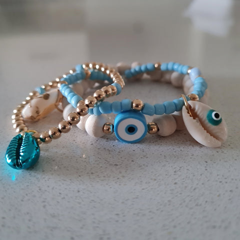 Blue stacking bracelets