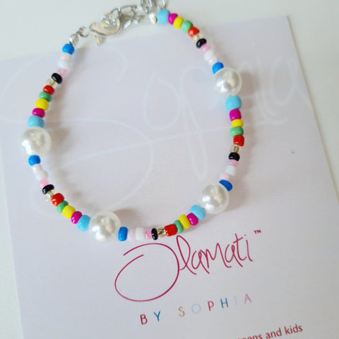 Sophia Range - Mix colour glass beads with pearl bracelet