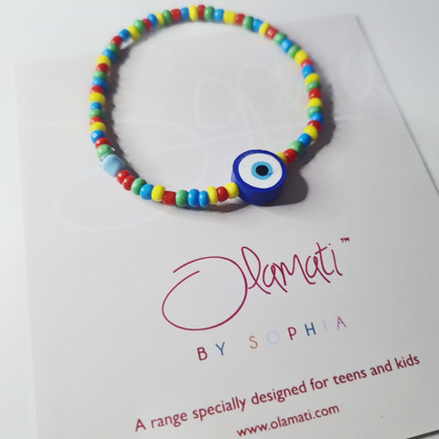 Sophia Range - Multi colour glass bead bracelet with mati