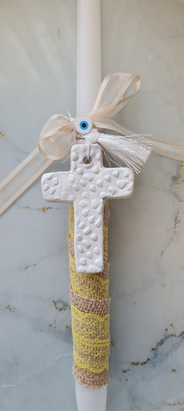 Ceramic cross lambada with tassel and mati - Easter collection