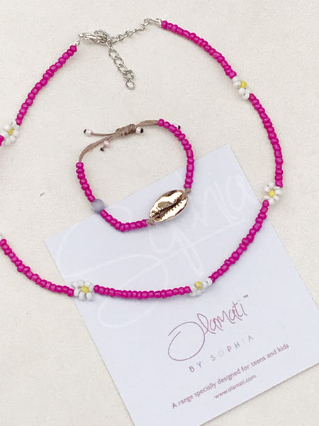 Sophia Range - Glass bead with shell bracelet and necklace combo
